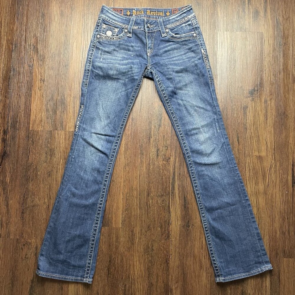 Rock Revival Celine Boot Jeans Flap Pockets Distressed Women’s Sz 28